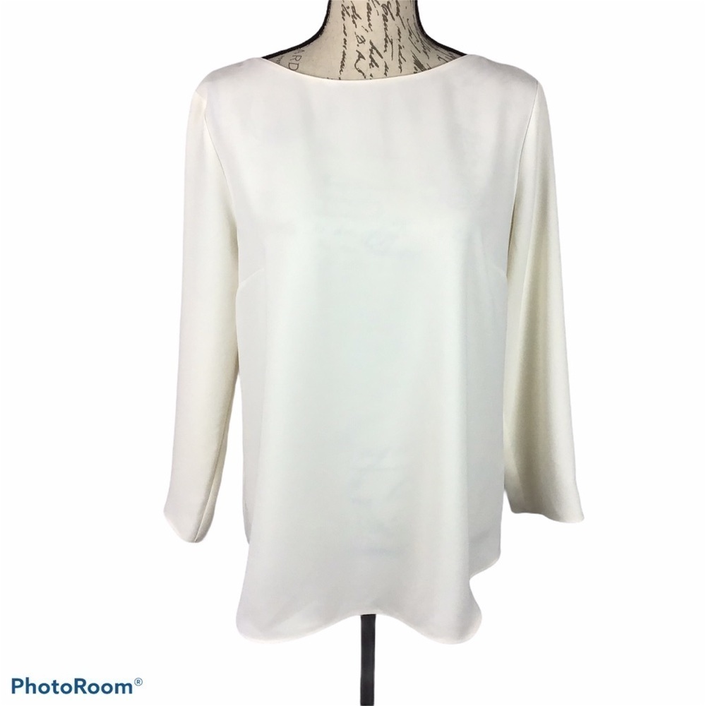 Amanda Uprichard Cream Long Sleeve Top with Deep V Back Size Large